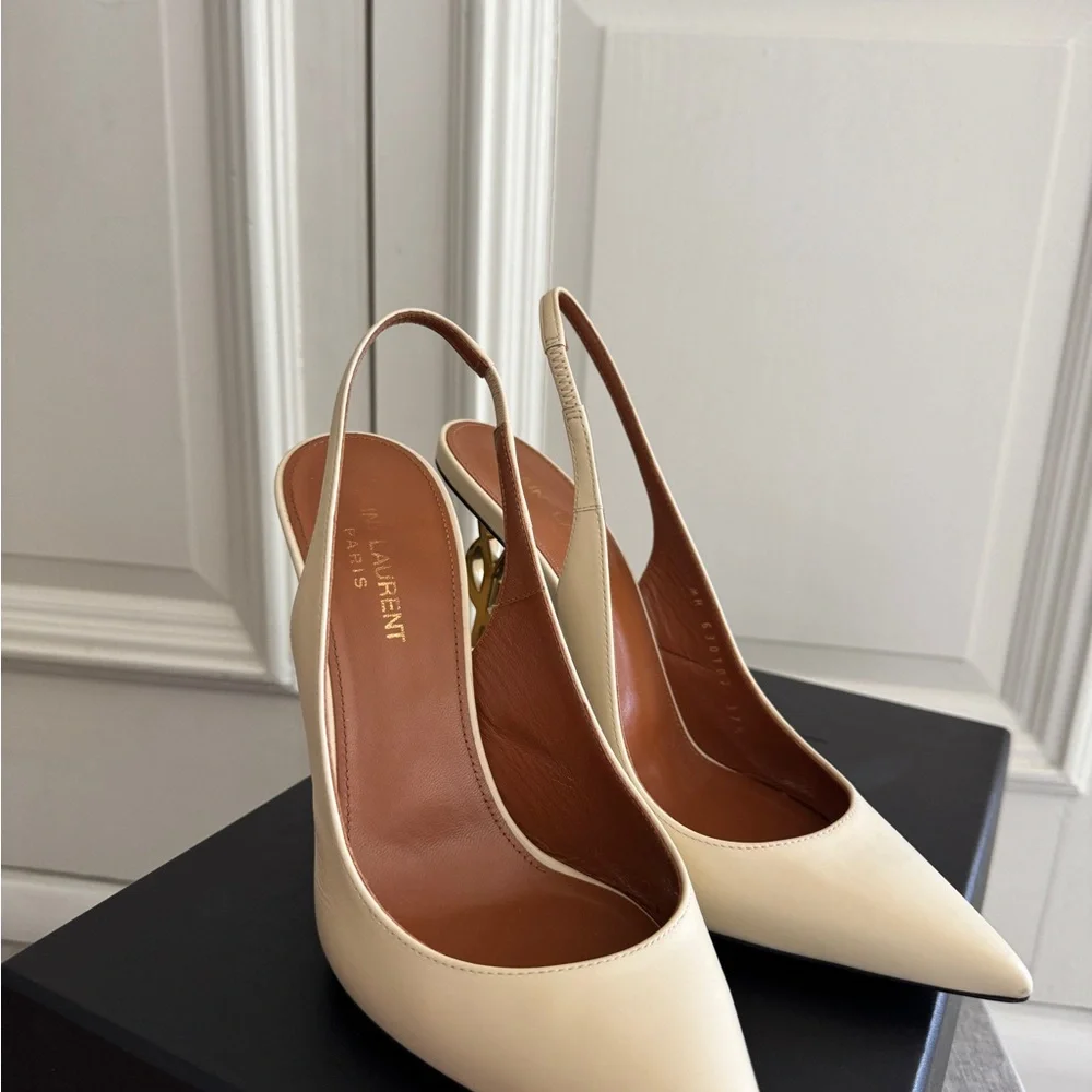 Yves Saint Laurent Cream Slingback Heels - Picture 4 of 8